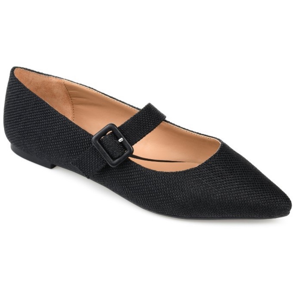 Journee Collection Women’s Karissa Buckle Pointed Toe Mary Jane Flats Black